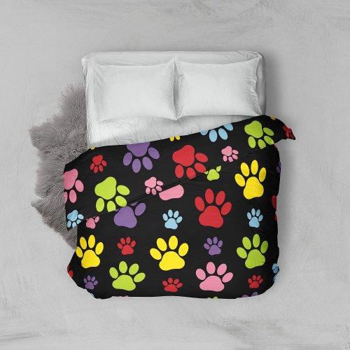 Colorful Paws Paw Pattern Paw Prints Dog Paws Duvet Cover