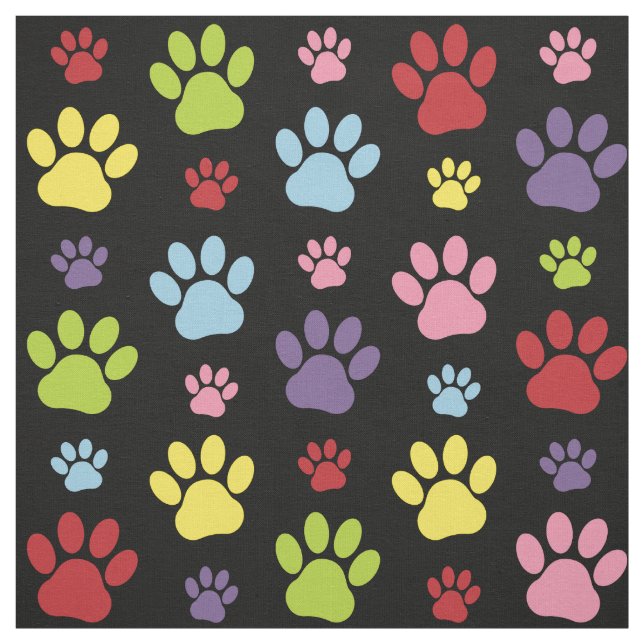 Colorful Paws, Paw Pattern, Paw Prints, Dog Paws Fabric (Swatch)