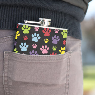 Colorful Paws, Paw Pattern, Paw Prints, Dog Paws Flask