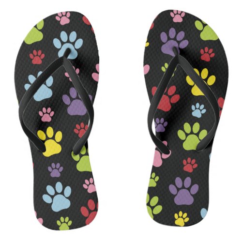 Colorful Paws Paw Pattern Paw Prints Dog Paws Flip Flops