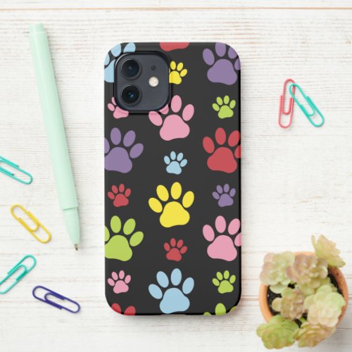 Colorful Paws Paw Pattern Paw Prints Dog Paws iPhone 12 Case