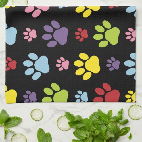 Colorful Paws Paw Pattern Paw Prints Dog Paws Kitchen Towel