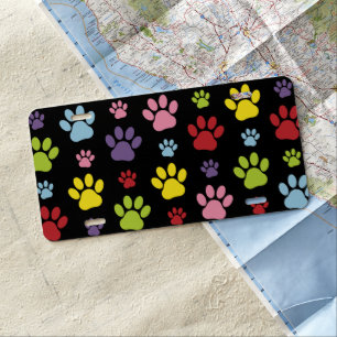 Colorful Paws, Paw Pattern, Paw Prints, Dog Paws License Plate