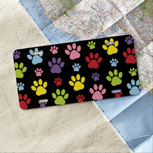 Colorful Paws Paw Pattern Paw Prints Dog Paws License Plate