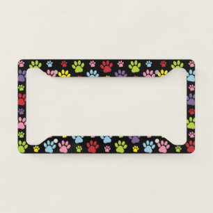 Colorful Paws, Paw Pattern, Paw Prints, Dog Paws License Plate Frame