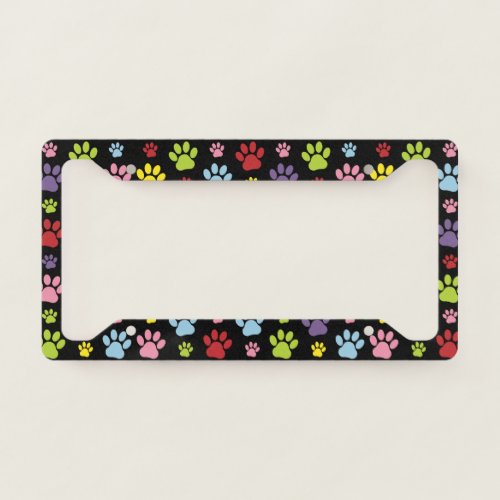 Colorful Paws Paw Pattern Paw Prints Dog Paws License Plate Frame