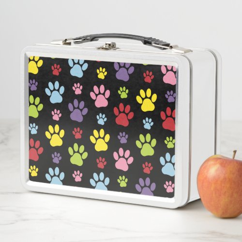 Colorful Paws Paw Pattern Paw Prints Dog Paws Metal Lunch Box