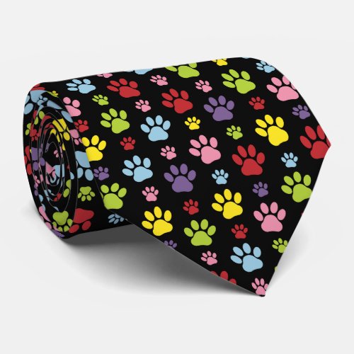 Colorful Paws Paw Pattern Paw Prints Dog Paws Neck Tie