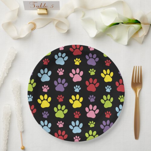 Colorful Paws Paw Pattern Paw Prints Dog Paws Paper Plates