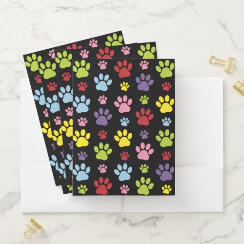 Colorful Paws, Paw Pattern, Paw Prints, Dog Paws Pocket Folder