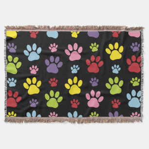 Colorful Paws, Paw Pattern, Paw Prints, Dog Paws Throw Blanket