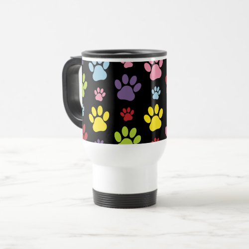 Colorful Paws Paw Pattern Paw Prints Dog Paws Travel Mug