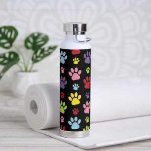 Colorful Paws, Paw Pattern, Paw Prints, Dog Paws Water Bottle