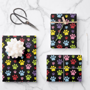 Colorful Paws, Paw Pattern, Paw Prints, Dog Paws Wrapping Paper Sheets