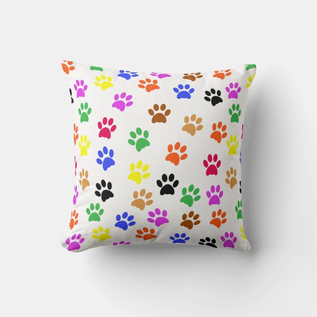 Colorful Paws Throw Pillow (Front)