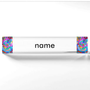 colorful peace and love desk name plate