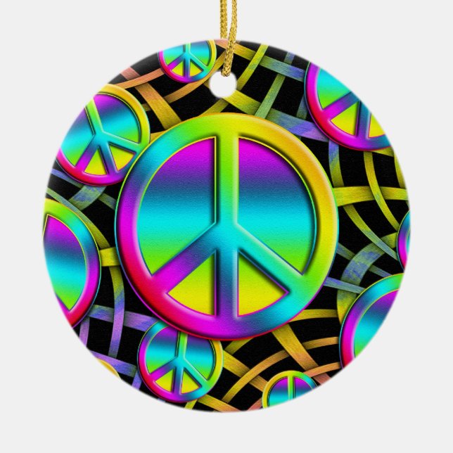 colorful PEACE Ceramic Ornament (Front)