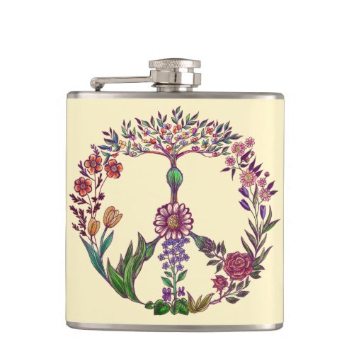 Colorful Peace Floral Cute Boho Hippie Wholesome Flask