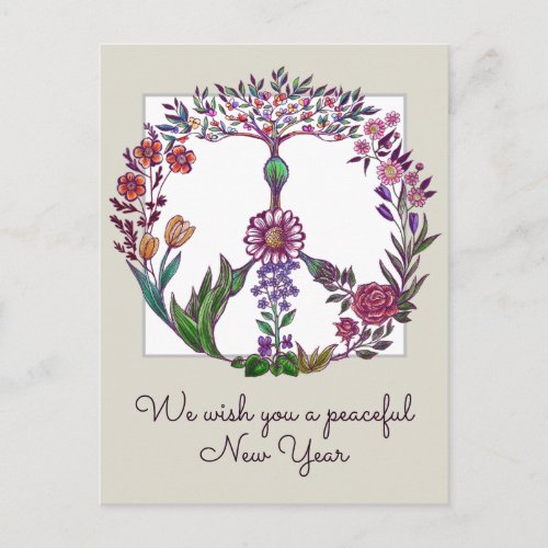 Colorful Peace Floral Cute Boho Hippie Wholesome Postcard