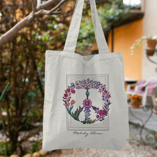 Colorful Peace Floral Cute Boho Hippie Wholesome Tote Bag