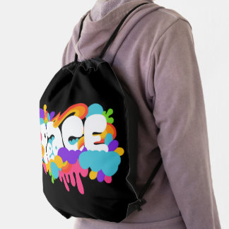 Colorful • Peace • Girly • Rainbow • Clouds • Drawstring Bag