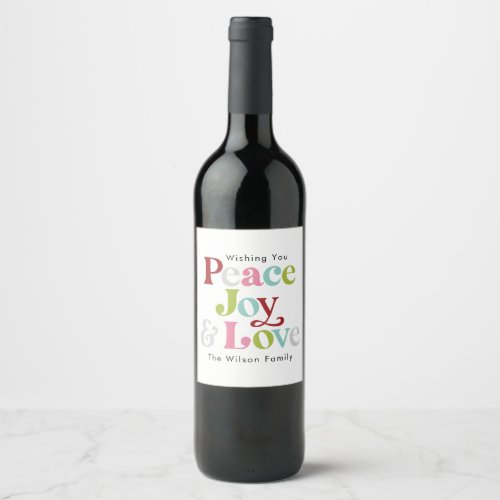 Colorful Peace Joy  Love Retro Christmas Family Wine Label