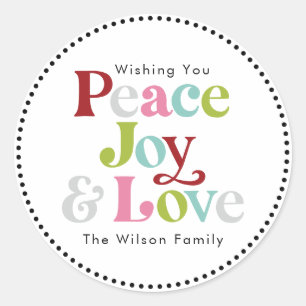 Colorful Peace Joy & Love Retro Christmas Holiday Classic Round Sticker