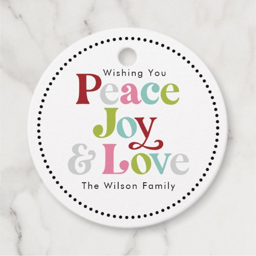 Colorful Peace Joy  Love Retro Christmas Holiday Favor Tags