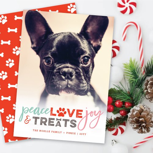 Colorful Peace Love Joy Treats Dog Lover Photo Pet Holiday Card