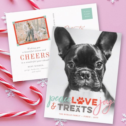 Colorful Peace Love Joy Treats Dog Lover Photo Pet Holiday Postcard