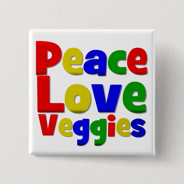 Colorful Peace Love Veggies Pinback Button (Front)