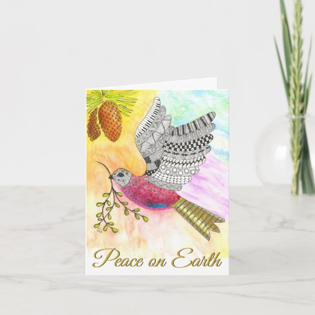 Colorful Peace on Earth Dove Christmas Card (Front)