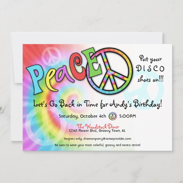 Colorful PEACE Party Invitation (Front)