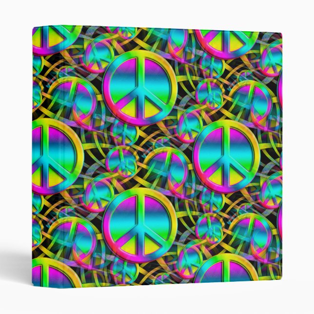 Colorful PEACE seamless pattern + your ideas 3 Ring Binder (Front/Spine)