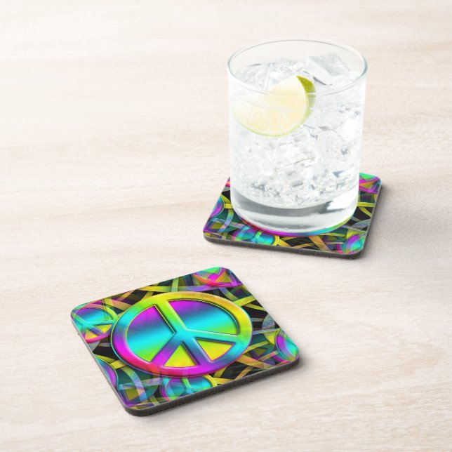 Colorful PEACE seamless pattern + your ideas Beverage Coaster (Right Side)