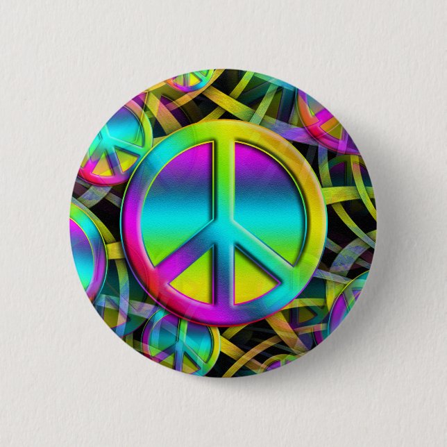 Colorful PEACE seamless pattern + your ideas Button (Front)