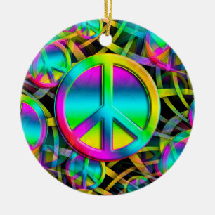 Colorful PEACE seamless pattern + your ideas Ceramic Ornament