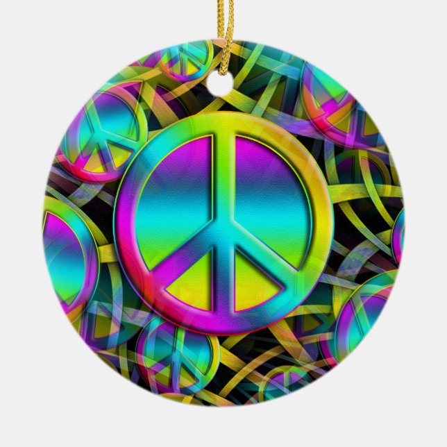 Colorful PEACE seamless pattern + your ideas Ceramic Ornament (Front)