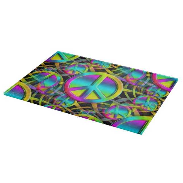 Colorful PEACE seamless pattern + your ideas Cutting Board (Corner)