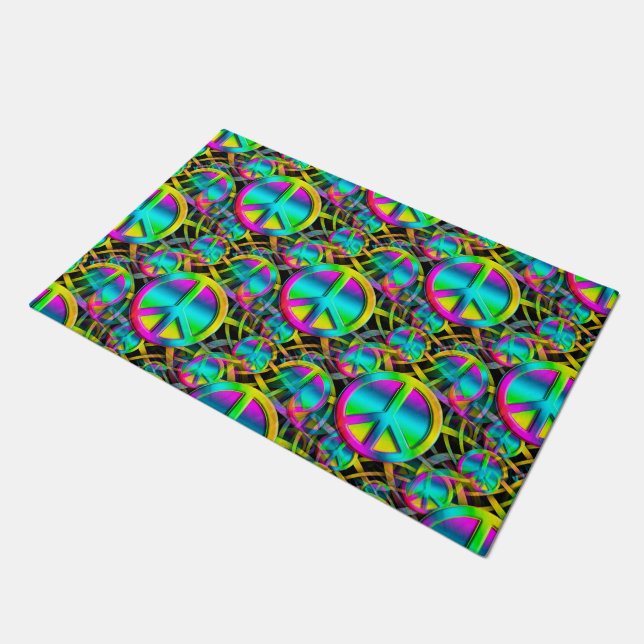 Colorful PEACE seamless pattern + your ideas Doormat (Angled)