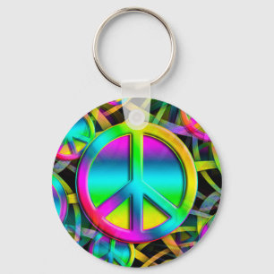 Colorful PEACE seamless pattern + your ideas Keychain