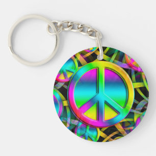 Colorful PEACE seamless pattern + your ideas Keychain