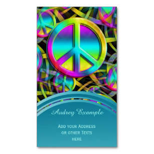 Colorful PEACE seamless pattern + your ideas Magnetic Business Card