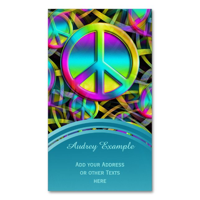 Colorful PEACE seamless pattern + your ideas Magnetic Business Card (Front Vertical)
