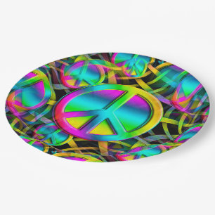 Colorful PEACE seamless pattern + your ideas Paper Plates