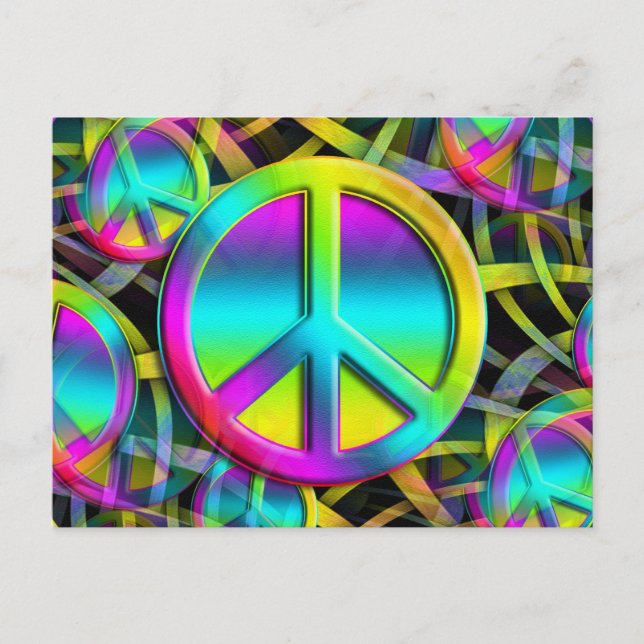 Colorful PEACE seamless pattern + your ideas Postcard (Front)