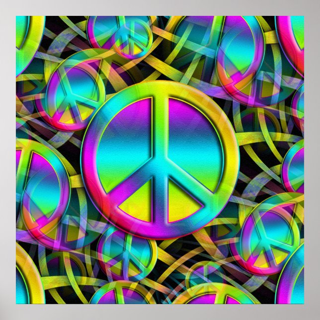 Colorful PEACE seamless pattern + your ideas Poster (Front)
