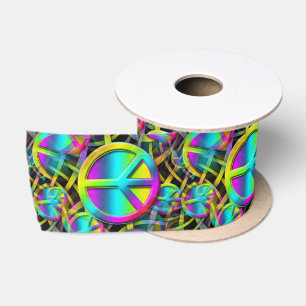 Colorful PEACE seamless pattern + your ideas Satin Ribbon
