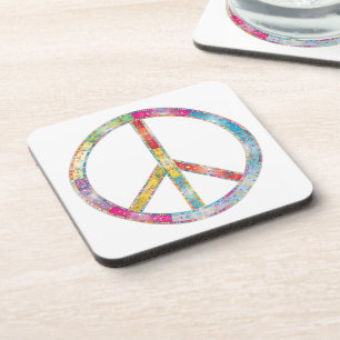 Colorful Peace Sign Beverage Coaster