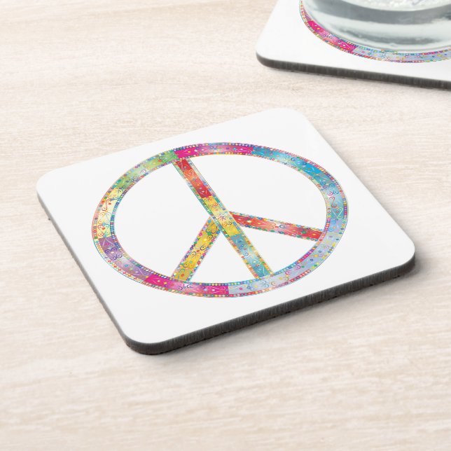 Colorful Peace Sign Beverage Coaster (Left Side)